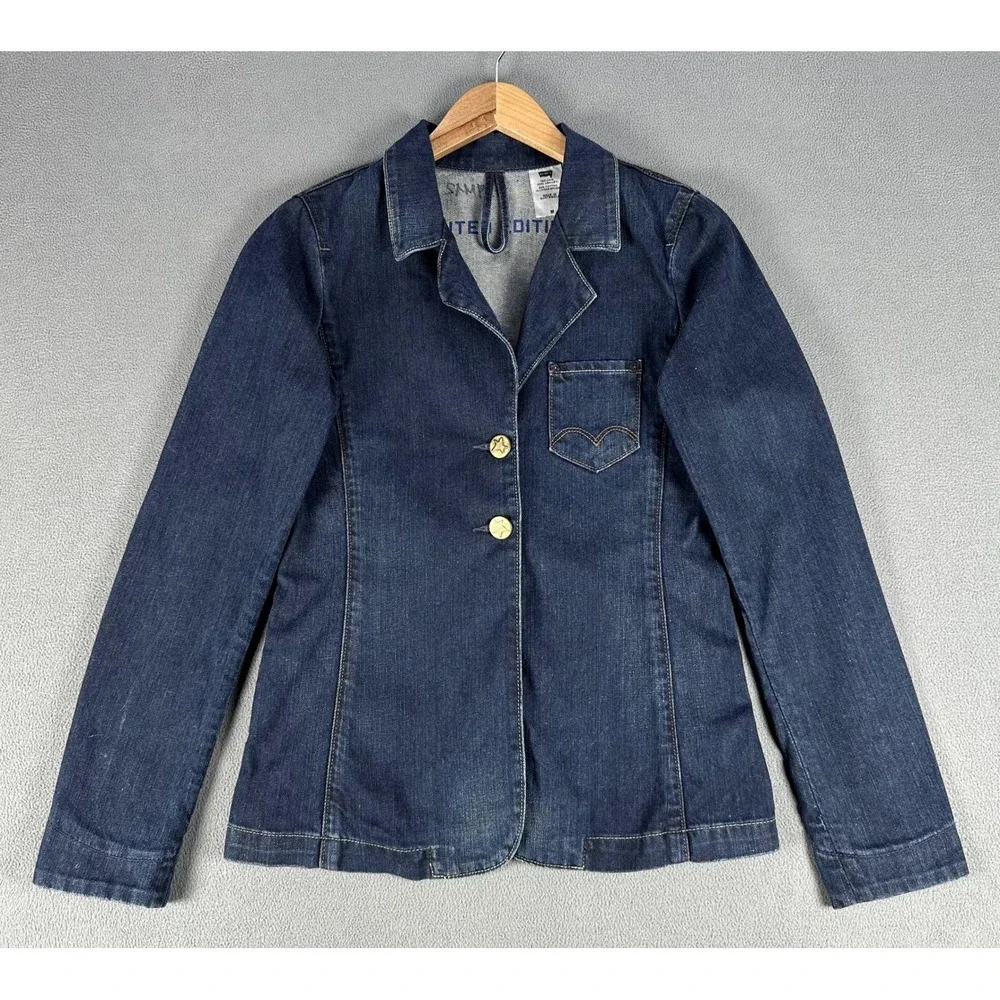 Levis Blazer Jacket Medium Blue Denim Sample Limited Edition Star Button Vintage